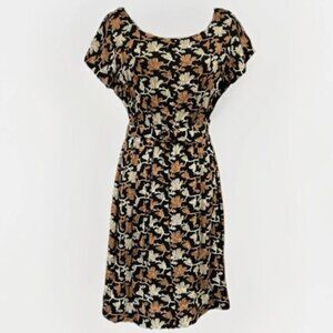 Vintage Kay Windsor A-Line Dress Embroidered Floral Short Sleeve Belted Midi XS
